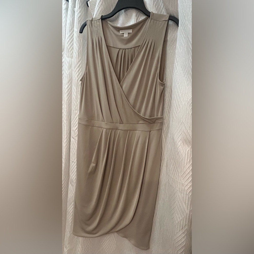 New York & Company Taupe Draped Midi Dress